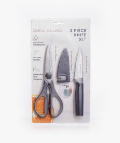 3 Piece Kitchen Knife Set - Paring Knife, Blade Guard with Built in Sharpener, and Multi Purpose Shears