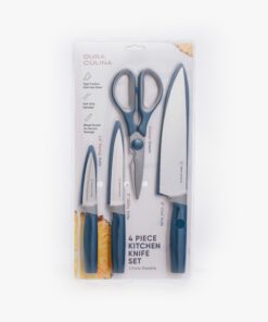 4 Piece Kitchen Knife Set- Chef, Utility, Paring, Multi Purpose Shears, and Matching Blade Guards