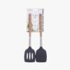 2-Piece Solid & Slotted Turner Set - Acacia Wood & Stainless Steel Handles, Silicone Heads, Non-Stick Safe, Black